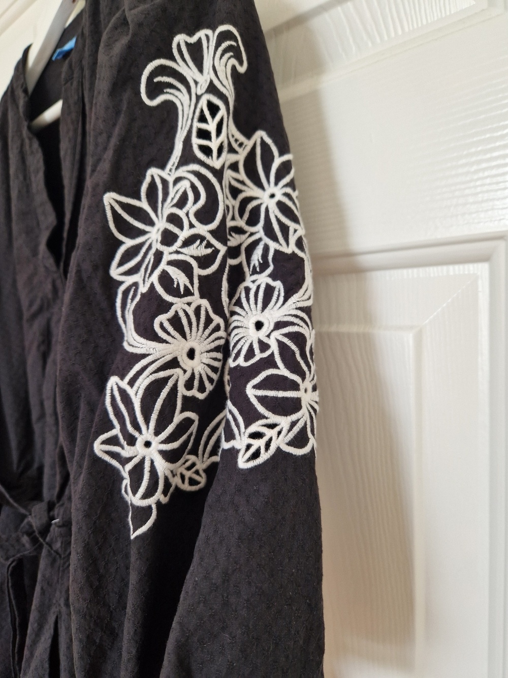 Draper James Black Midi Dress with White Sleeve Embroidery - Picture 5 of 5